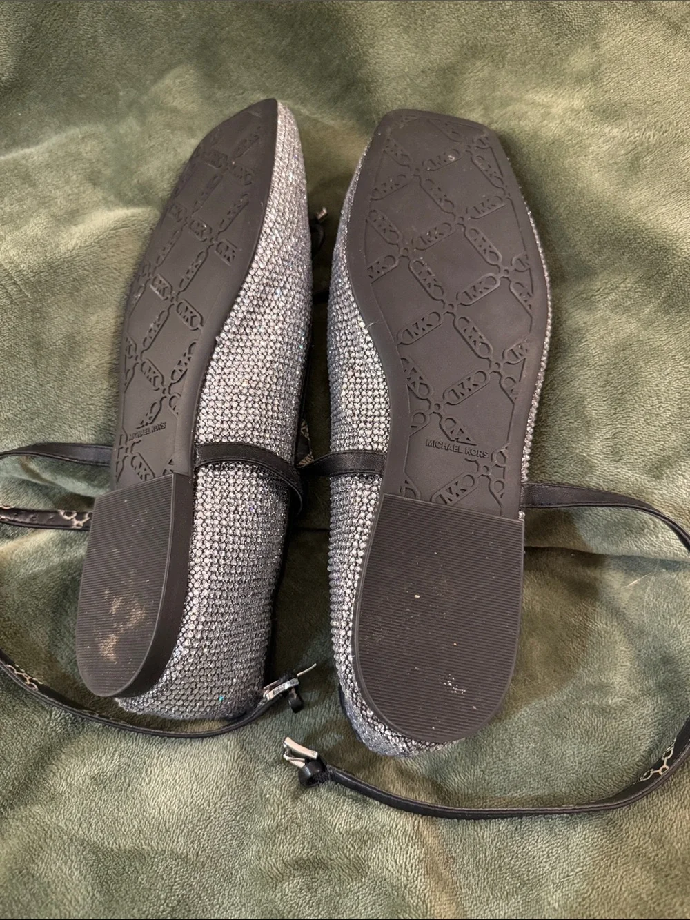 MICHAEL Michael Kors Silver Crystal Ballet Flats with Black Trim